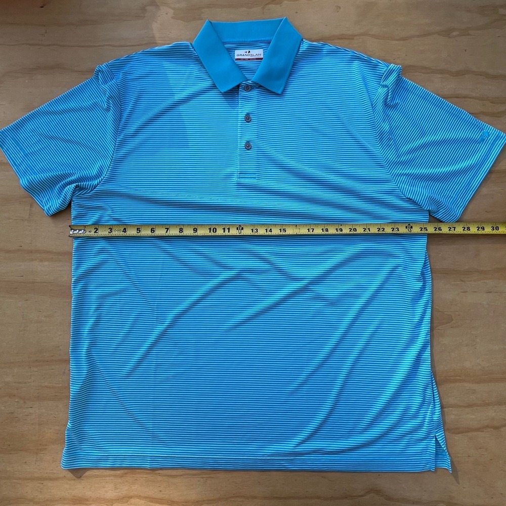 Grand Slam Performance Mens XXL Blue White Striped Short Sleeve Golf Polo Shirt